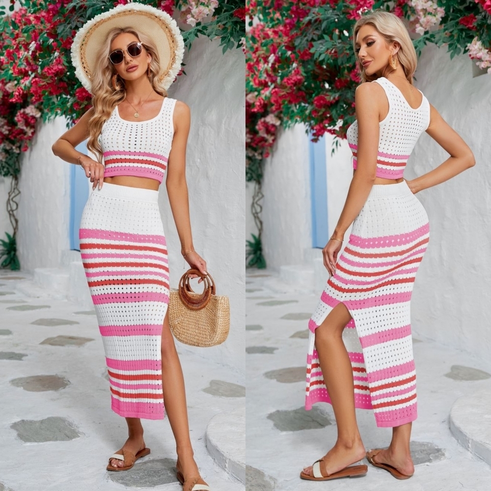 Striped Openwork Skirt Set